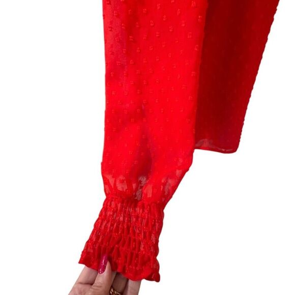 Halogen Women's Red Textured Ruffle Blouse Size M Long Sleeve Casual - Picture 3 of 10